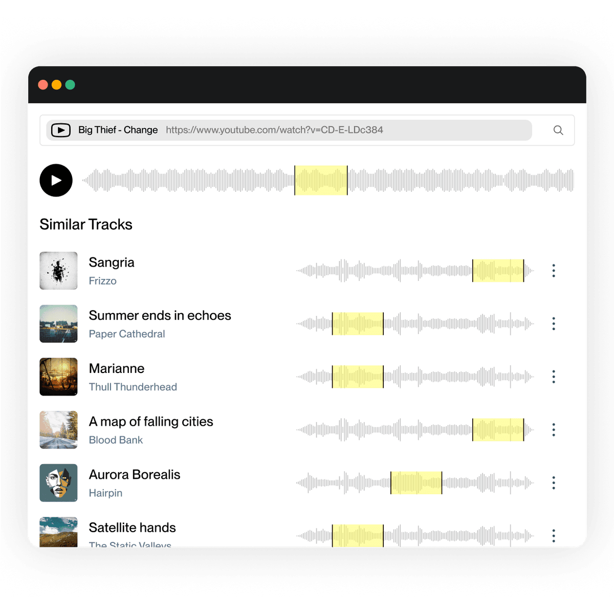 DISCO similarity search, showing the ability to search using a reference track as input