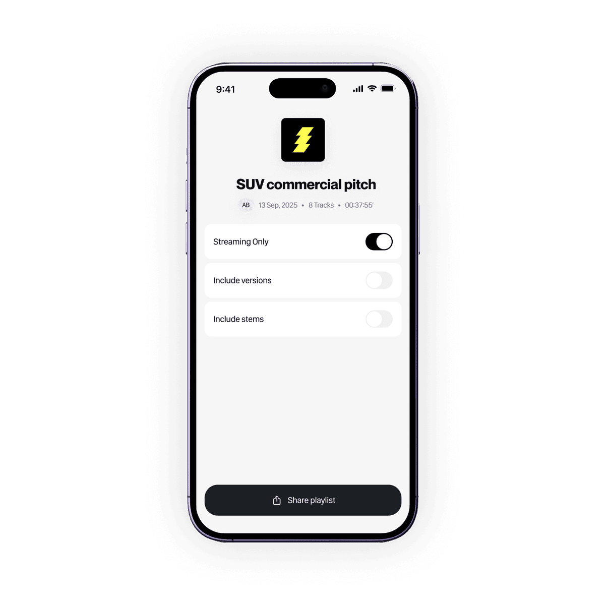 Image of the DISCO mobile app being used on the go, showing a playlist about to be sent