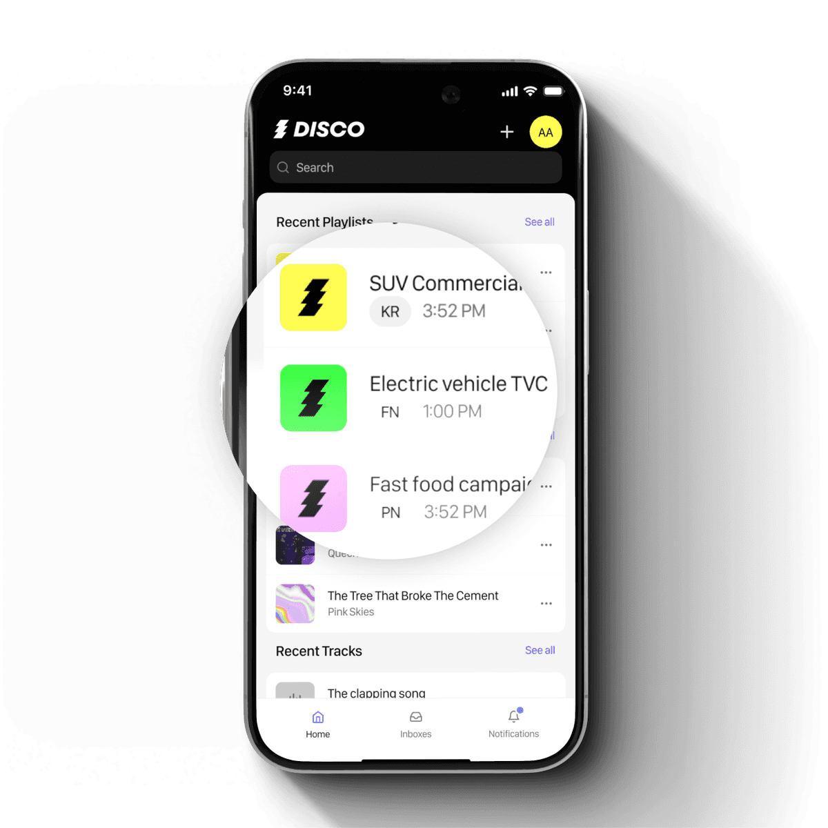 A screenshot of the DISCO mobile app, showing how convenient it is to access playlists on the go.